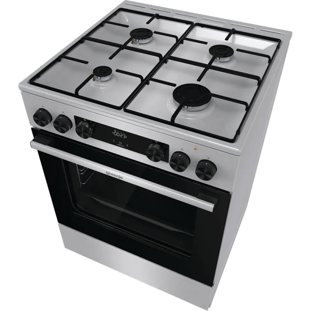 Aragaz GORENJE GKS6C70XJ, 4 arzatoare, Gaz + Electric, L 60 cm, Grill, inox