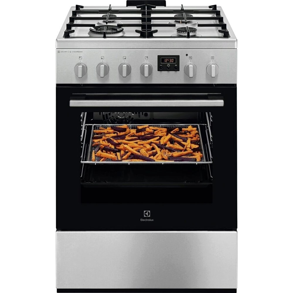 Aragaz ELECTROLUX SteamBake LKK664220X, 4 arzatoare, Gaz + Electric, L 60 cm, Grill, inox