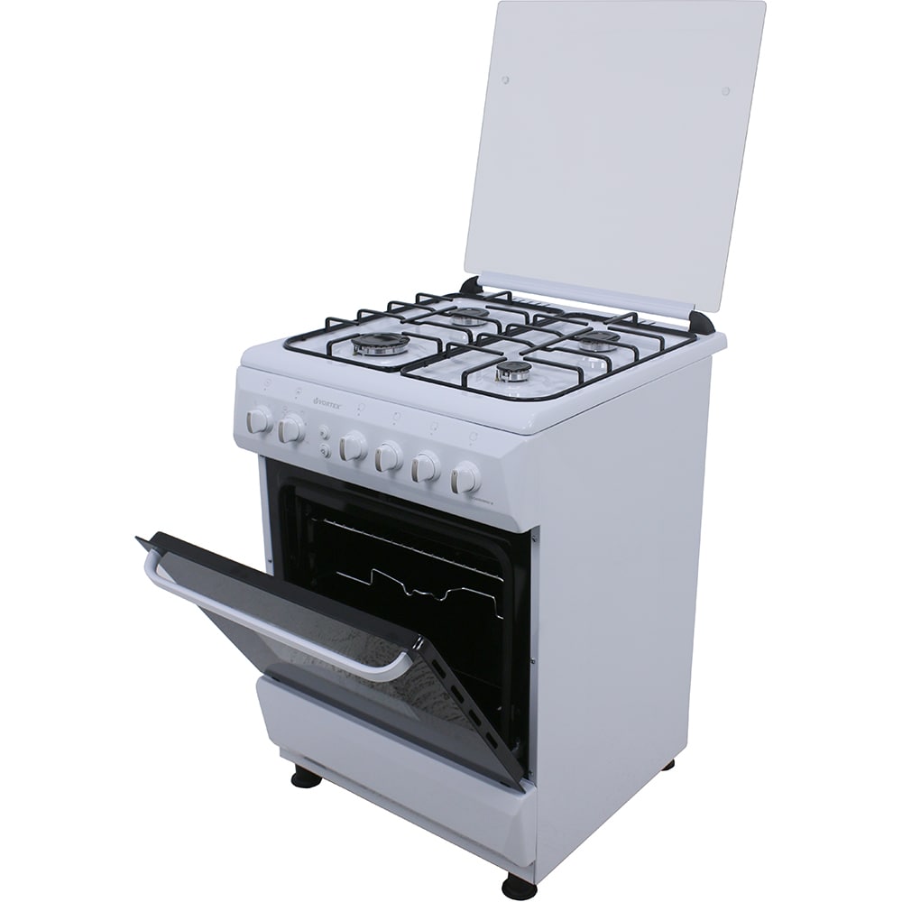 Aragaz VORTEX VAG6060WH01K, 4 arzatoare, Gaz, L 60 cm, Grill, Rotisor, alb