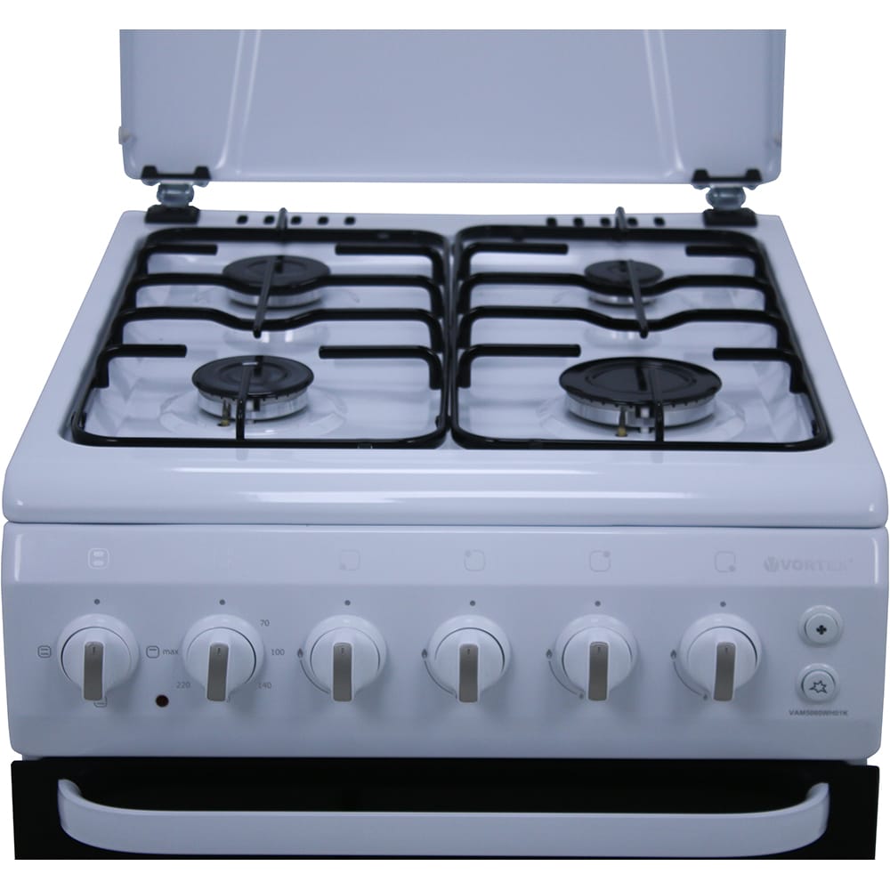 Aragaz VORTEX VAM5060WH01K, 4 arzatoare, Gaz + Electric, L 50 cm, Grill, alb