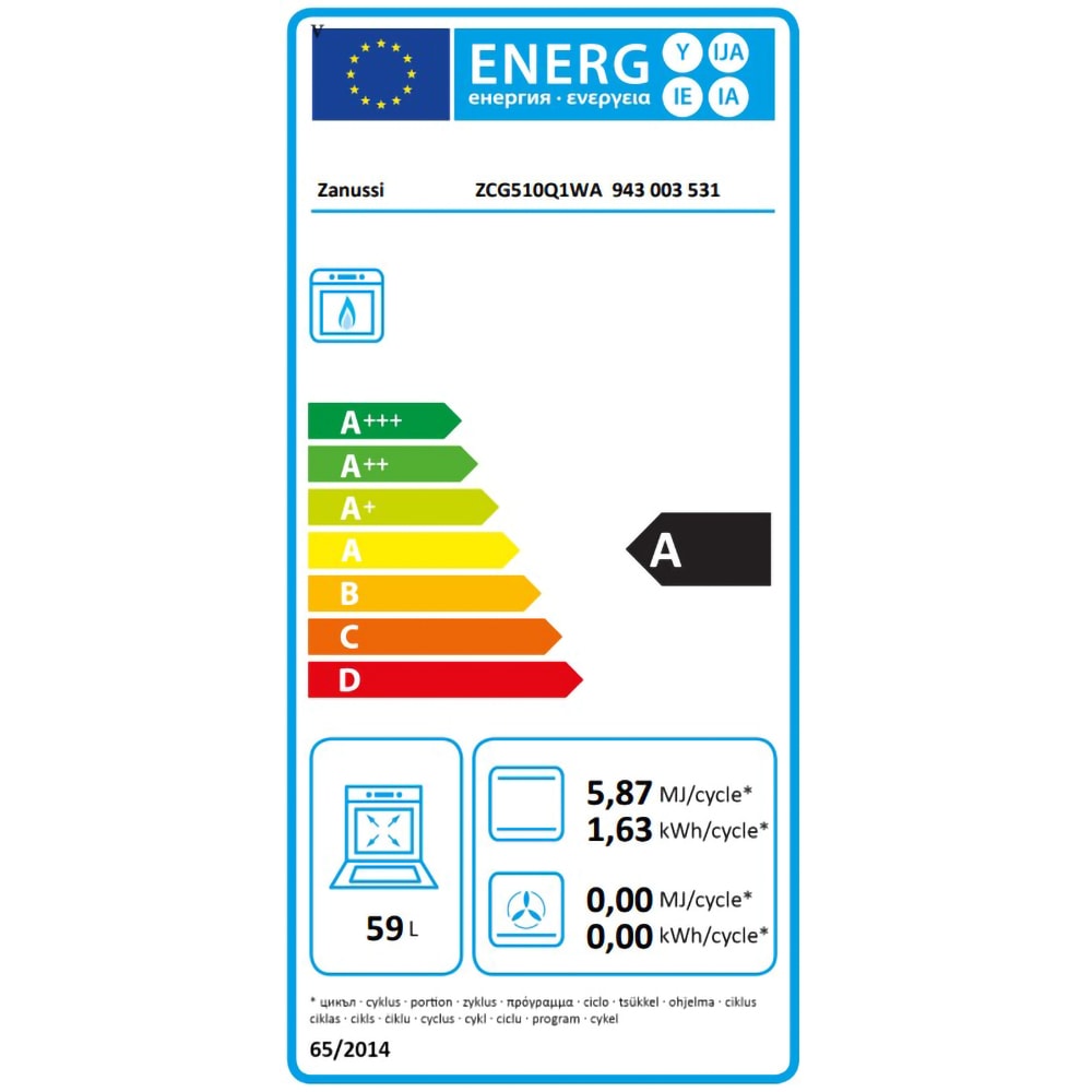 Aragaz ZANUSSI ZCG510Q1WA, 4 arzatoare, Gaz, L 50 cm, alb