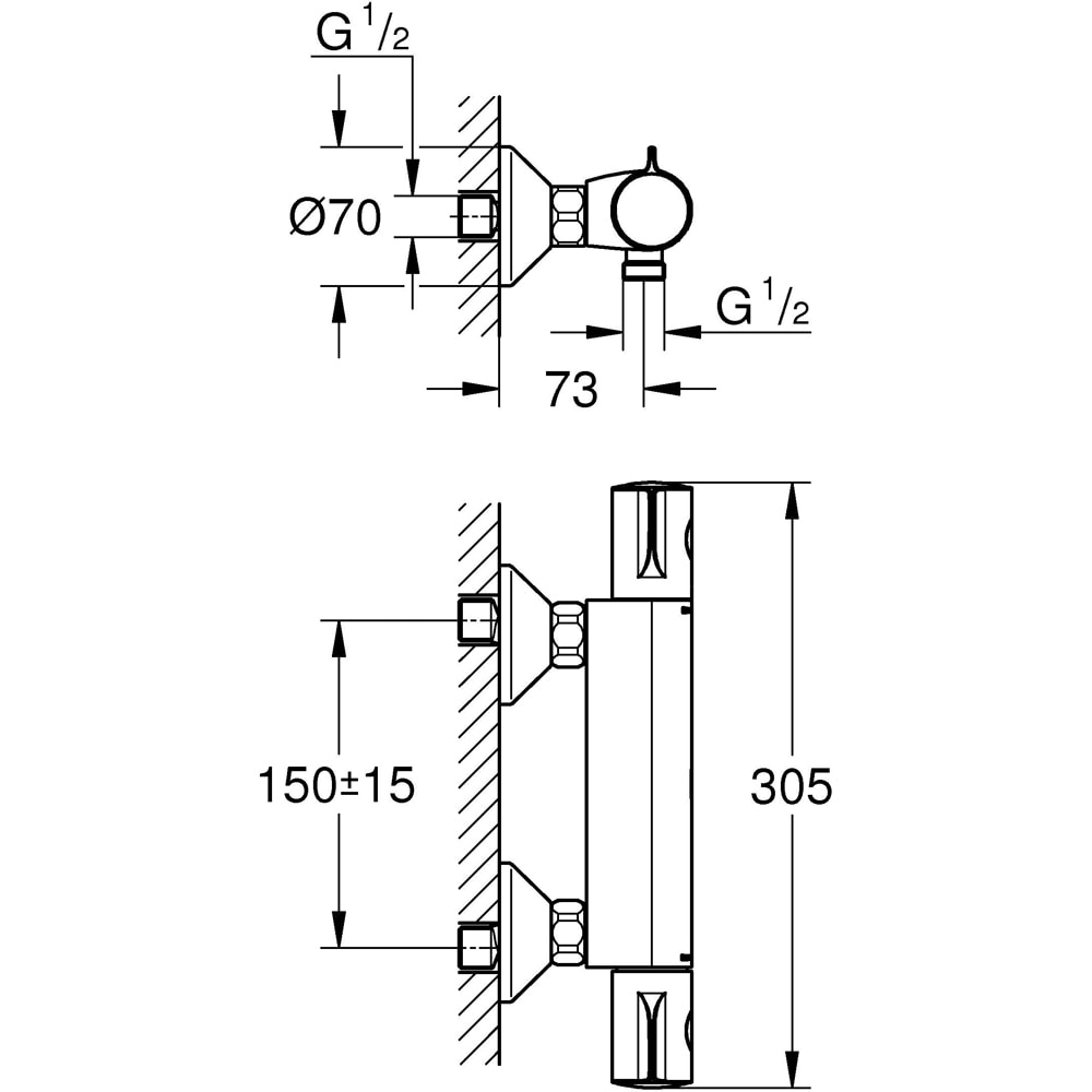 Baterie dus GROHE Grohtherm 800 1022022430, alama sanitara, negru