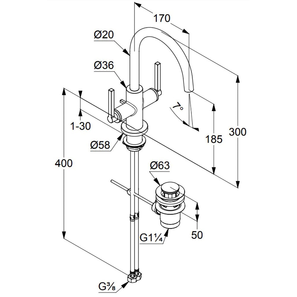 Baterie lavoar KLUDI Nova Fonte 201180515, alama sanitara, argintiu