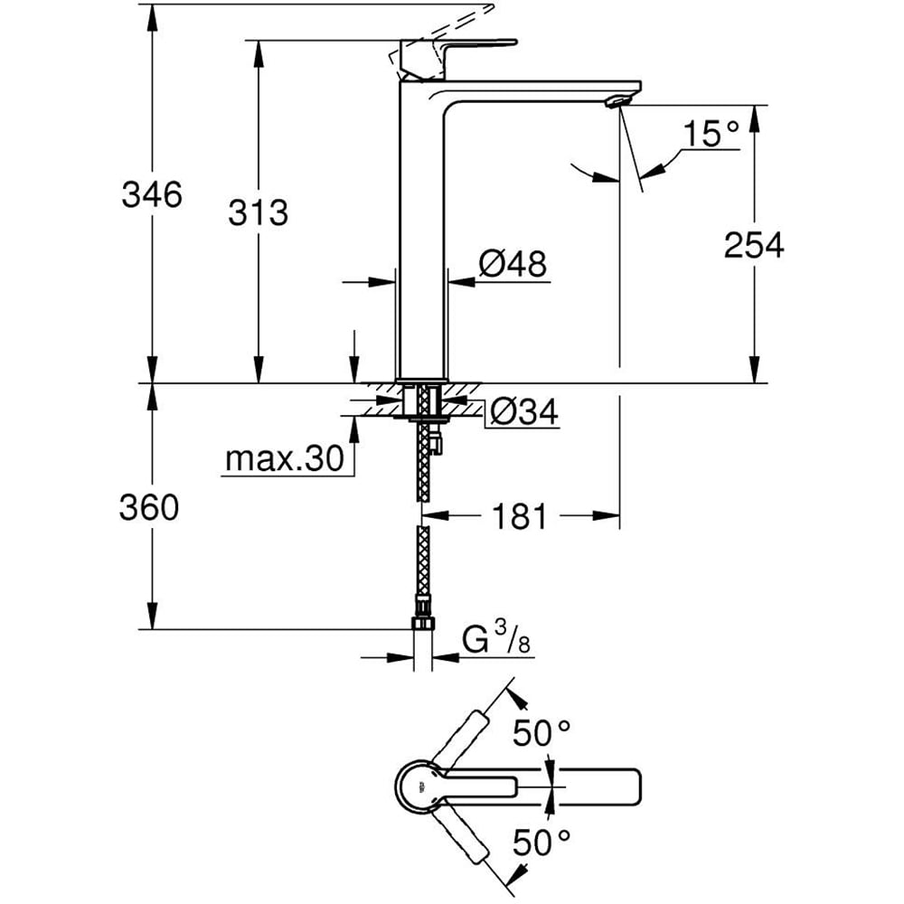 Baterie lavoar GROHE Lineare 23405AL1, alama, gri antracit