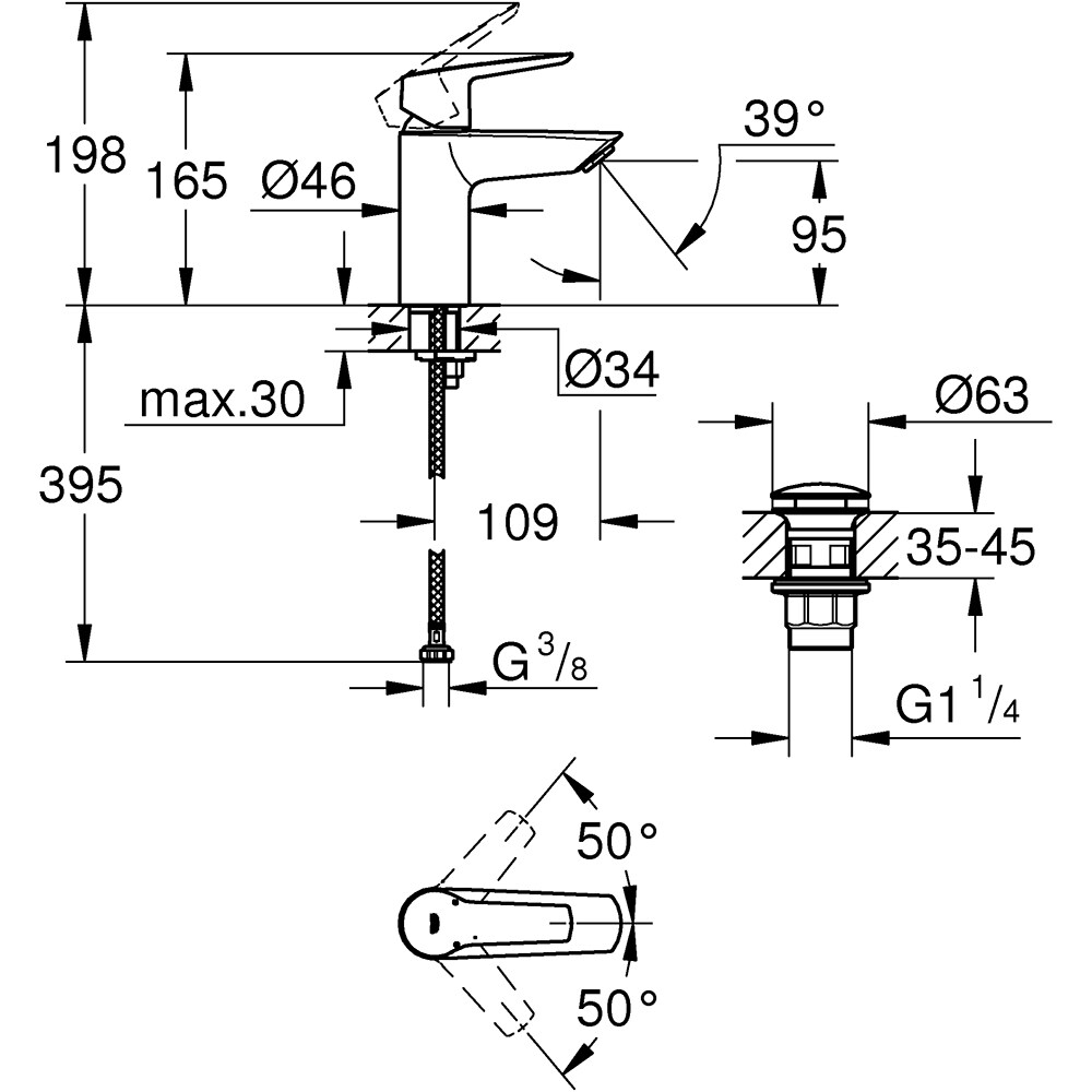 Baterie lavoar GROHE Start 235502432, alama sanitara, negru