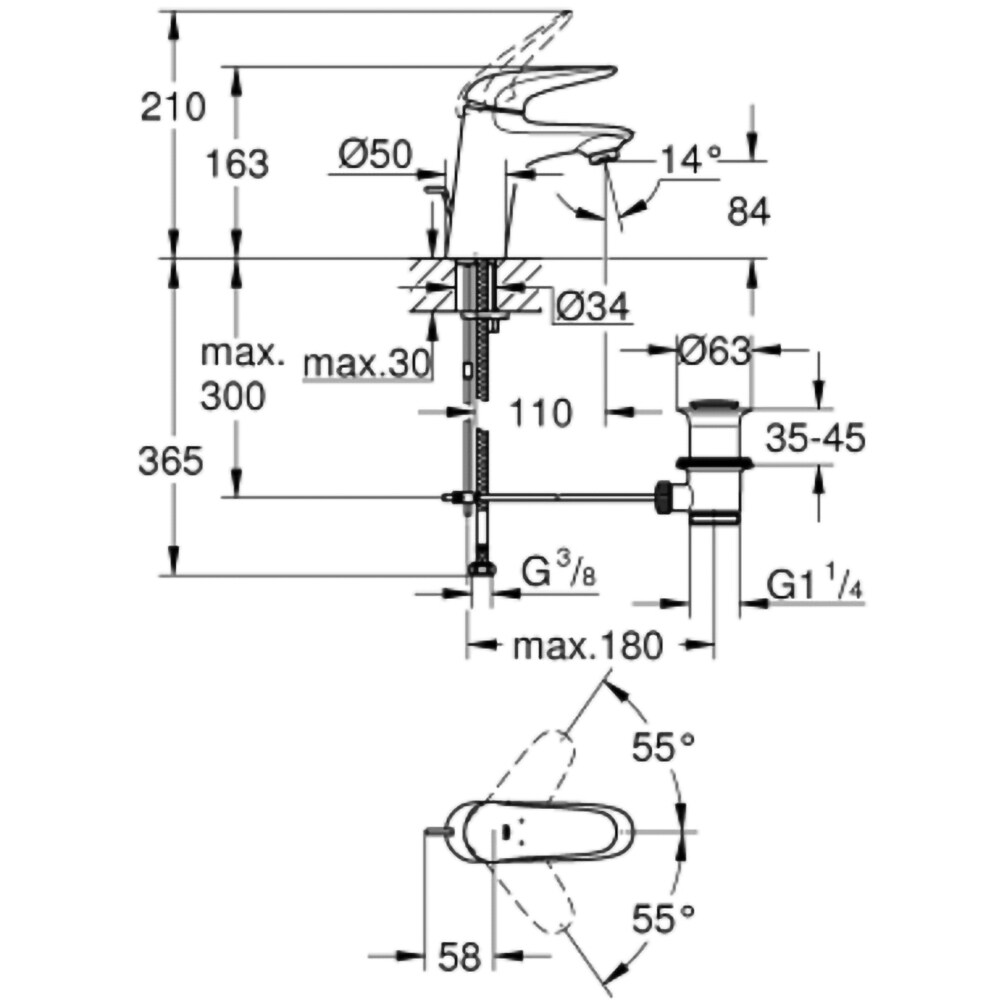 Baterie lavoar GROHE EuroStyle 23707LS3, marimea S, metal, alb-crom