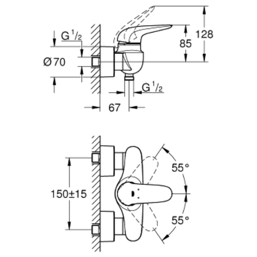 Baterie dus GROHE EuroStyle 23722LS3, metal, alb-crom