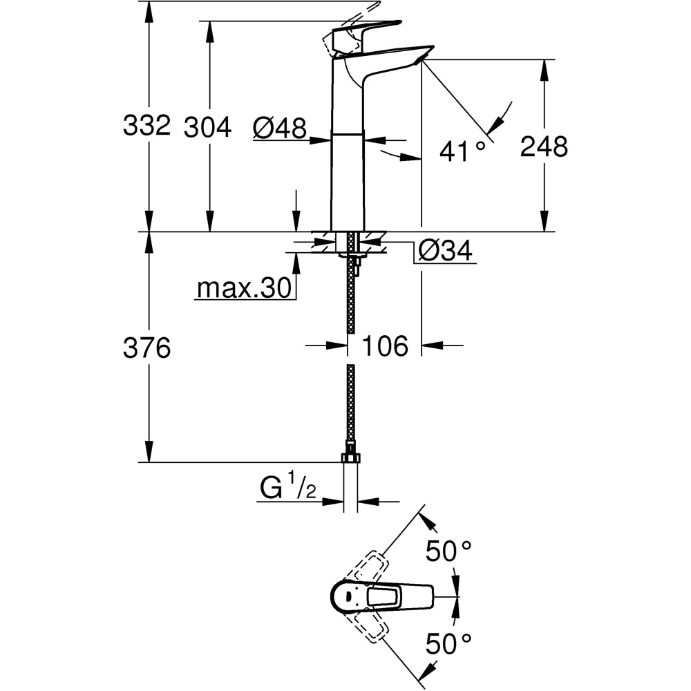 Baterie lavoar GROHE Bauloop 23890001, alama sanitara, crom