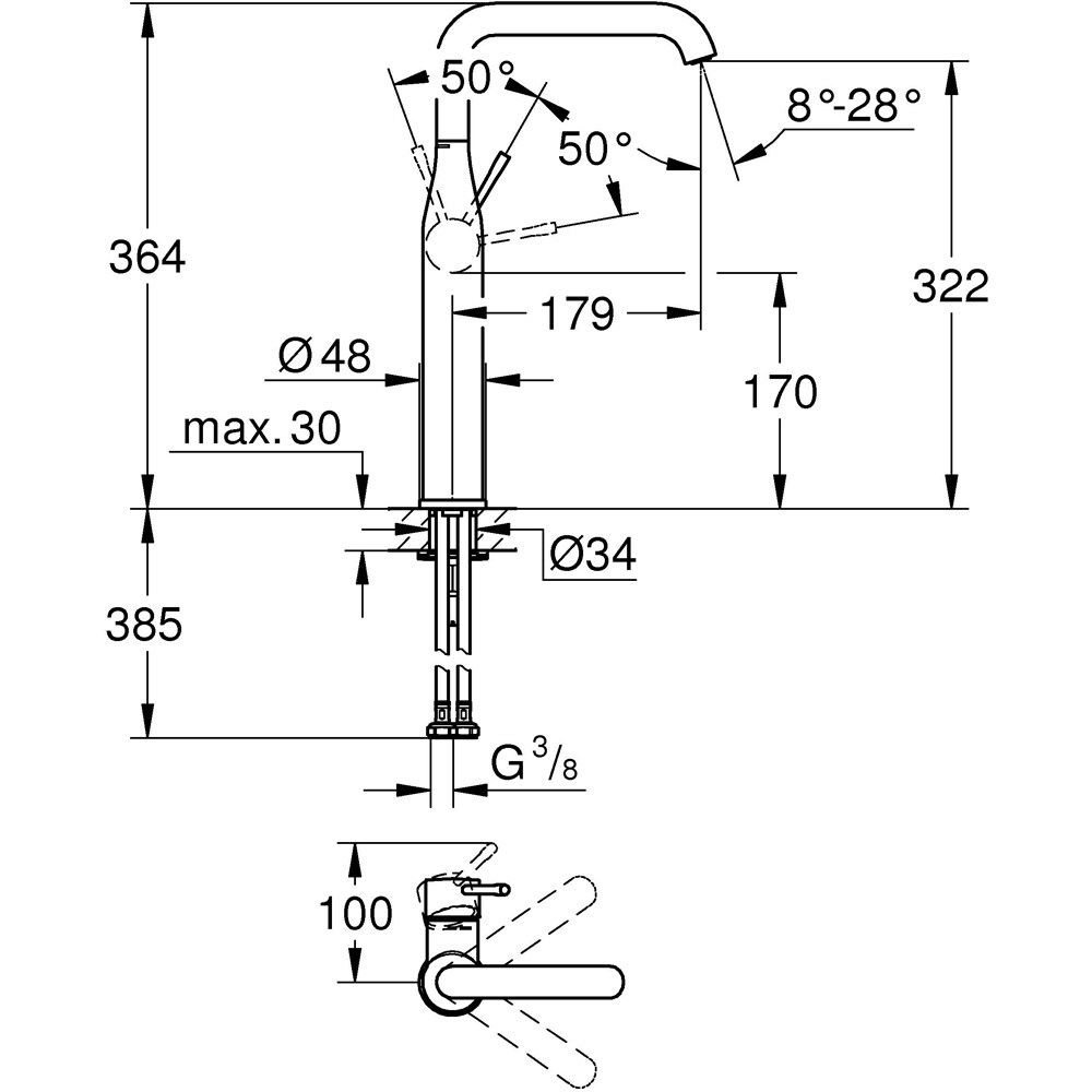 Baterie lavoar GROHE Essence 24170GN1, alama sanitara, auriu