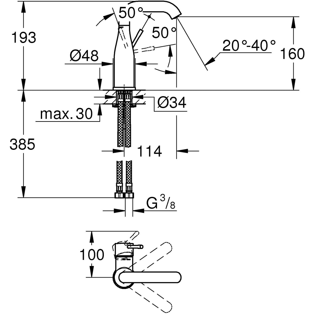 Baterie lavoar GROHE Essence 24176KF1, alama sanitara, negru