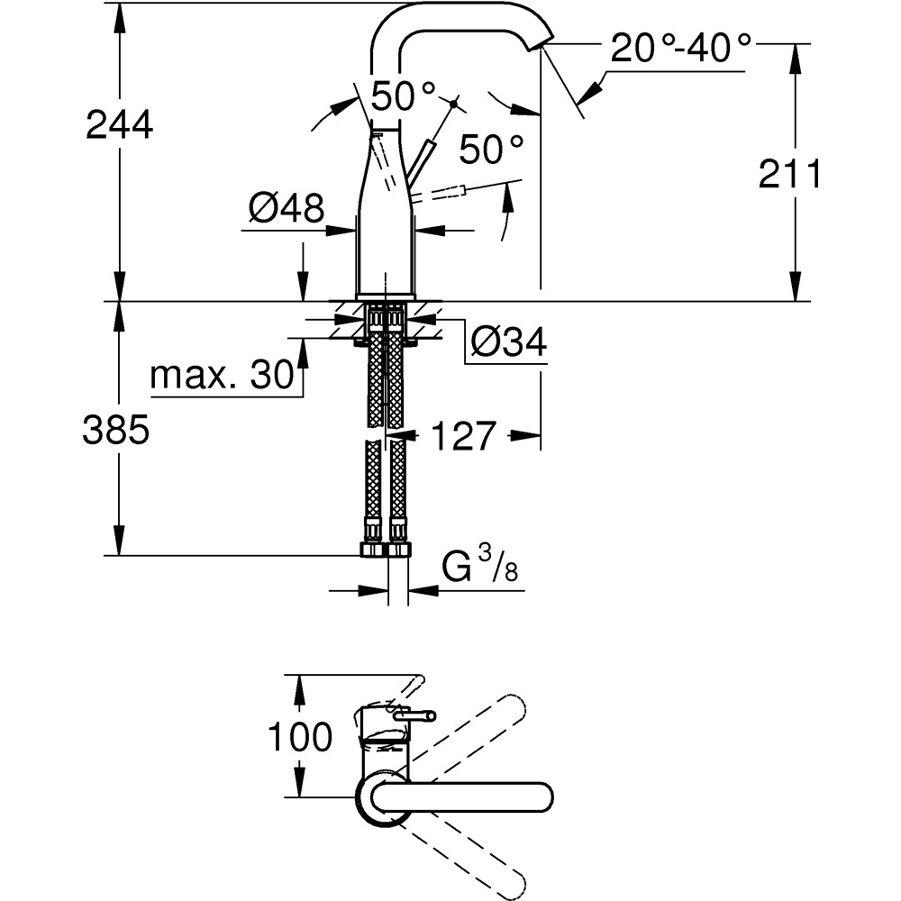 Baterie lavoar GROHE Essence 24177KF1, alama sanitara, negru
