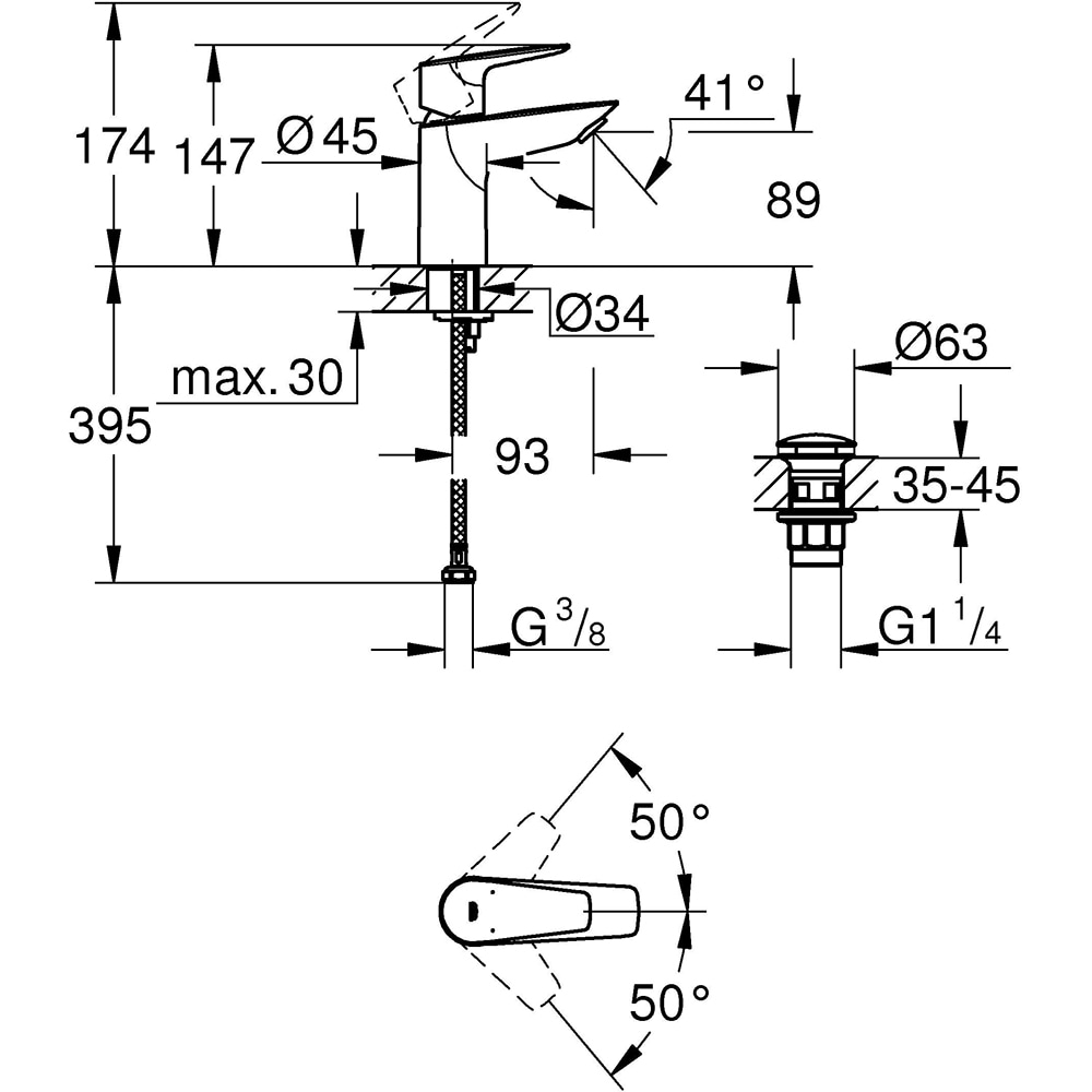 Baterie lavoar GROHE Start Edge 24199001, alama sanitara, crom