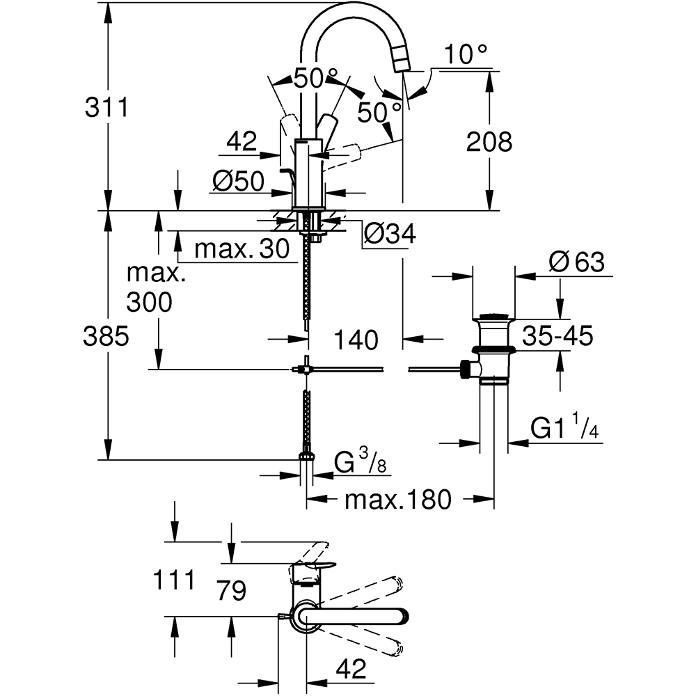 Baterie lavoar GROHE Start 24203002, alama sanitara, crom