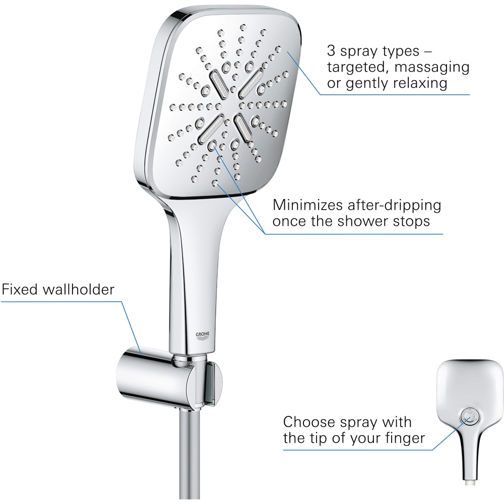 Para dus GROHE Rainshower SmartActive 130 Cube 26589000, 3 functii, crom