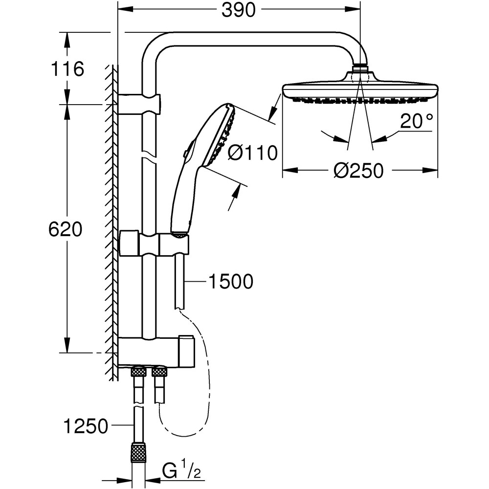Coloana dus GROHE Vitalio Start 250 26680001, 1 functie, crom