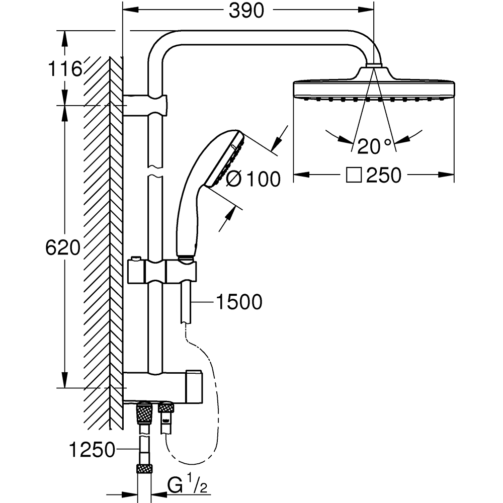 Sistem dus GROHE Vitalio Cube 250 26698000, crom