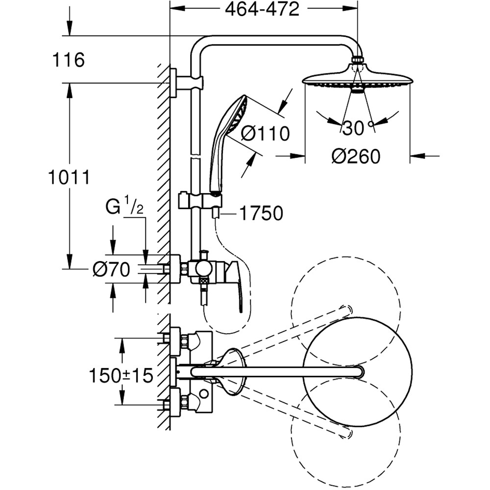 Sistem dus GROHE Euphoria 260 27473001, 3 functii, crom