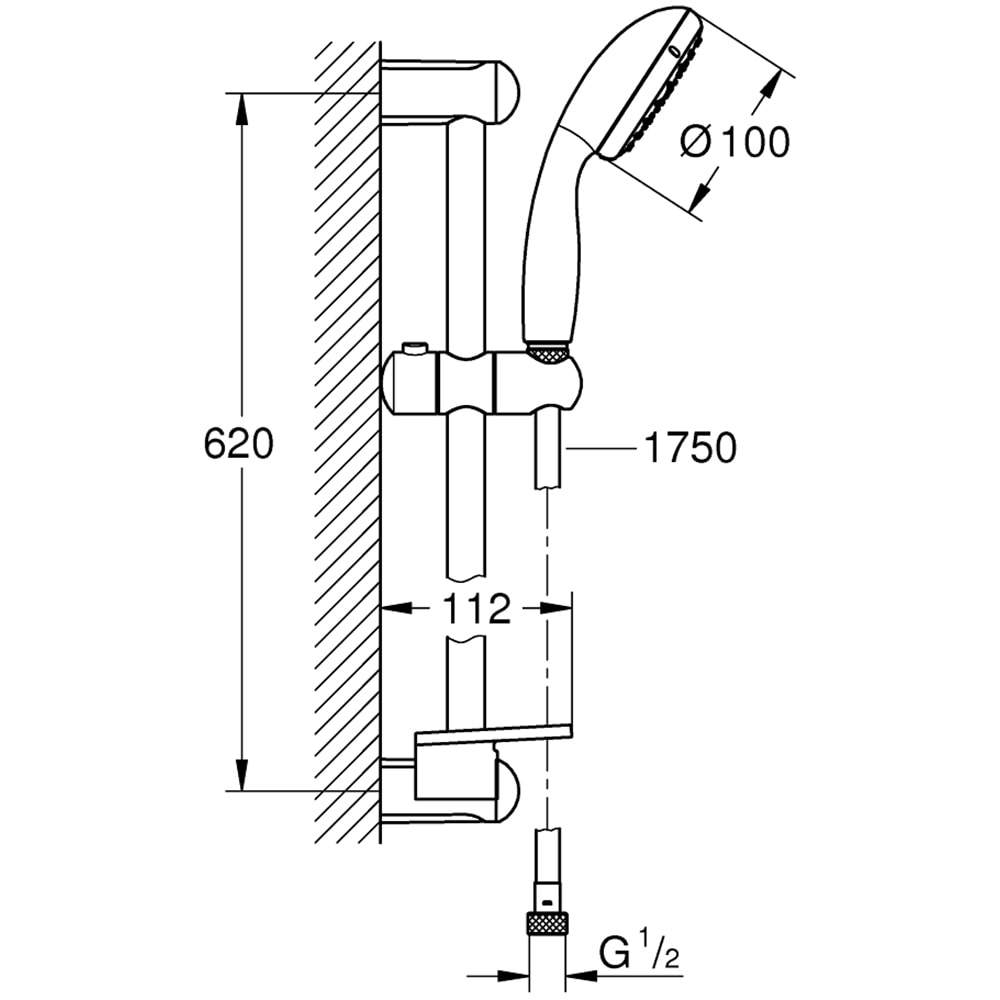 Coloana dus GROHE New Tempesta 100 27926001, 2 functii, crom-alb