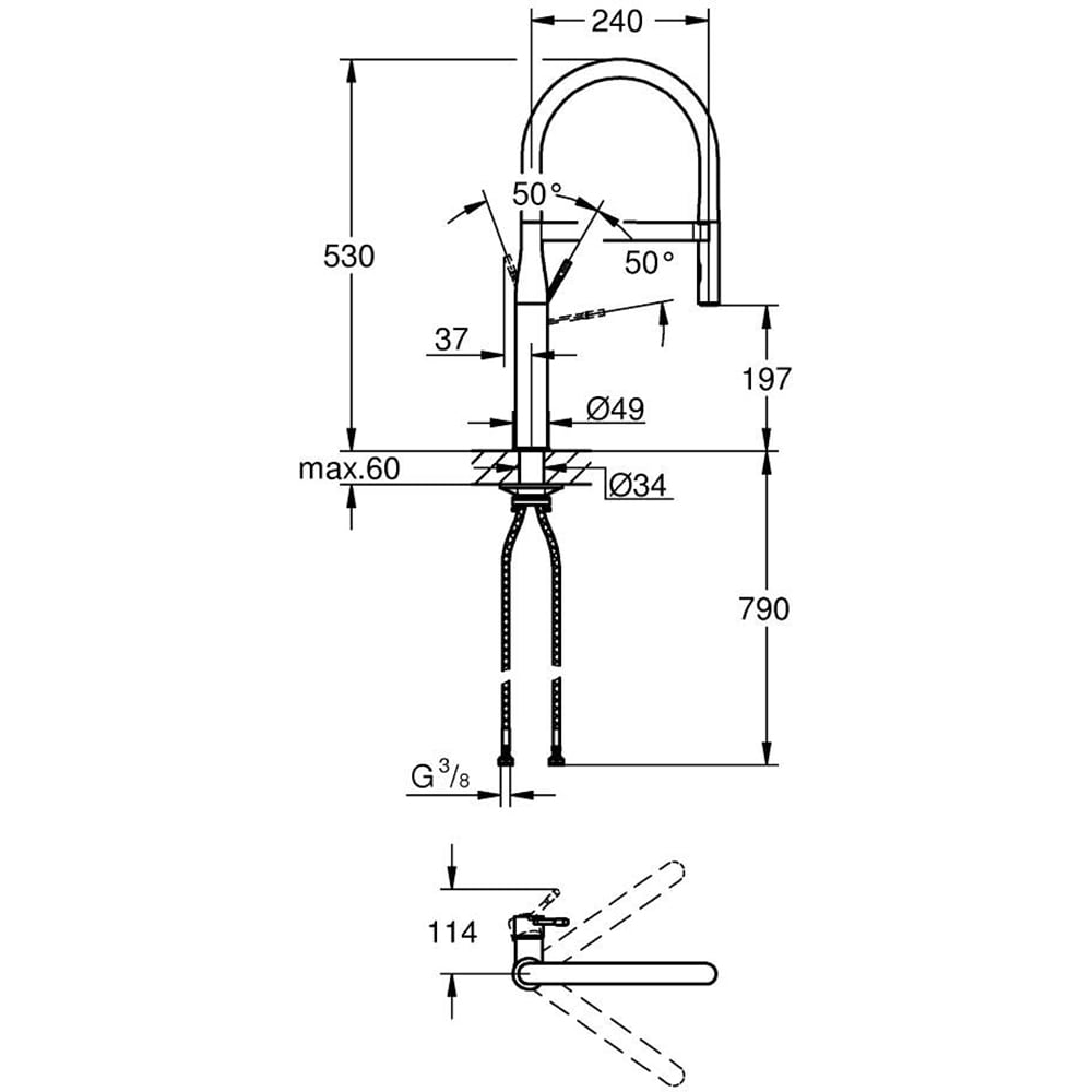 Baterie bucatarie GROHE Essence 30294GN0, Tip C, metal, auriu