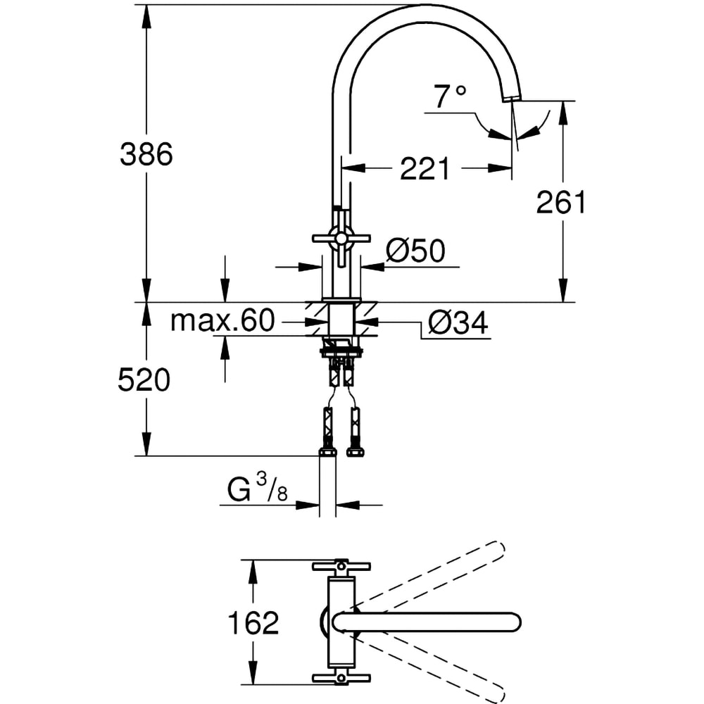 Baterie bucatarie GROHE Atrio 30362000, alama, argintiu