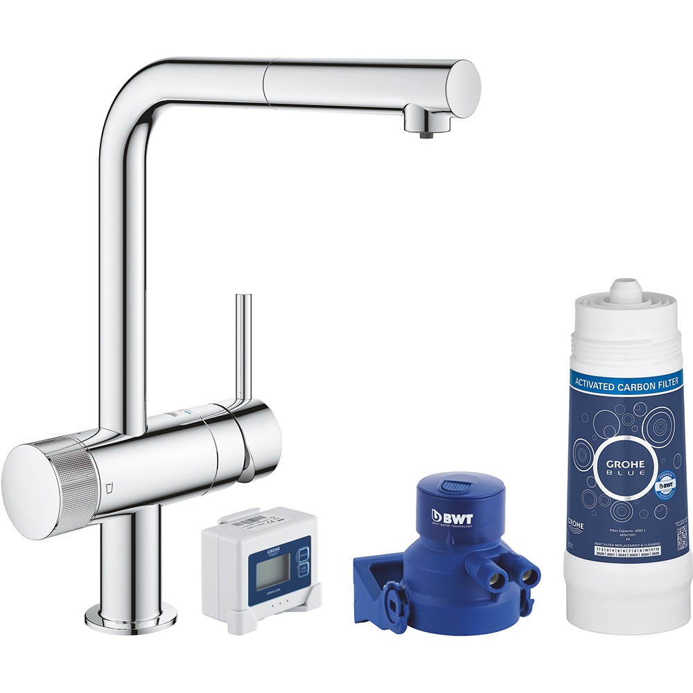 Baterie bucatarie cu filtru GROHE Blue Pure Minta 30382000, dus extractibil, alama, crom