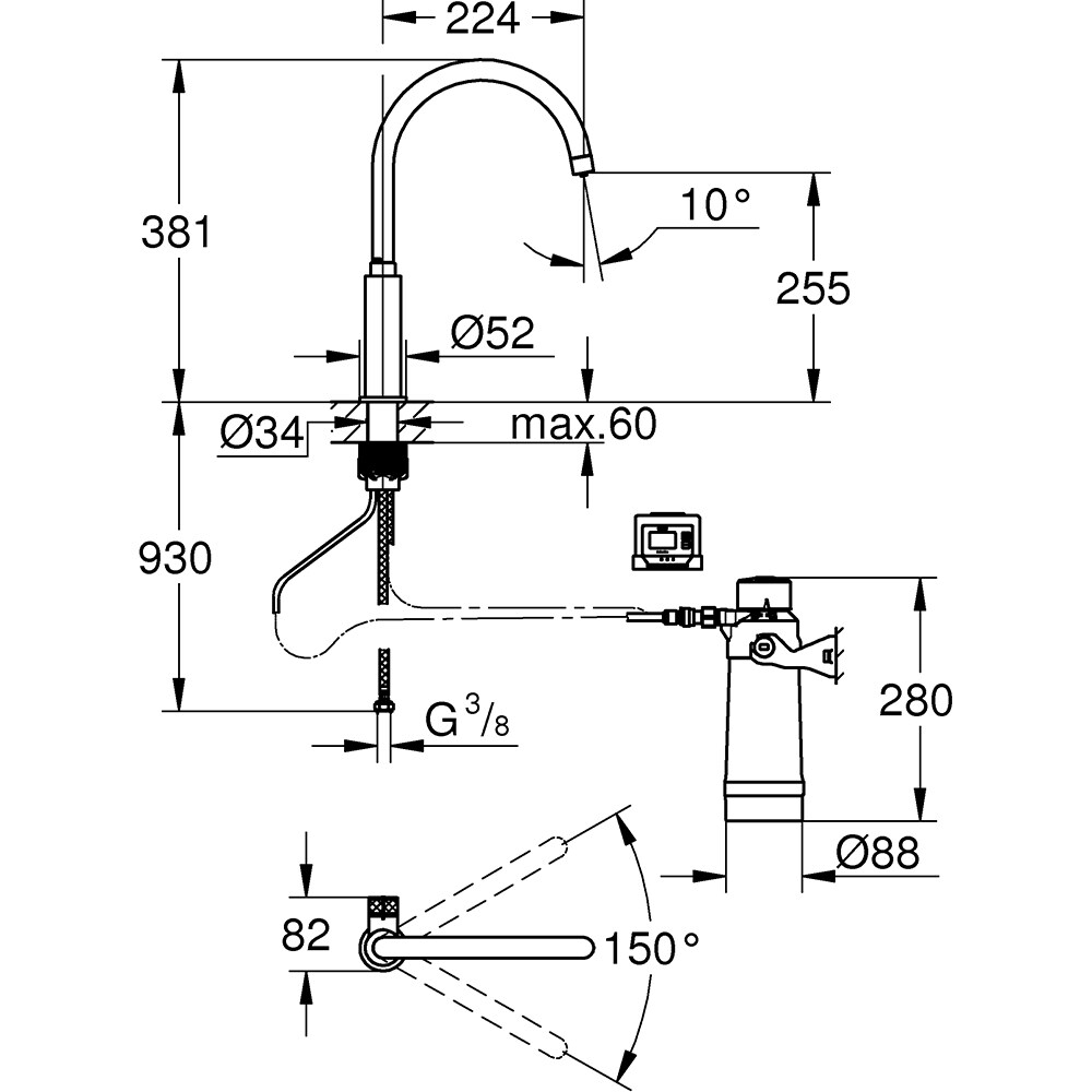 Baterie bucatarie cu filtru GROHE Blue Pure 30387000, alama, crom