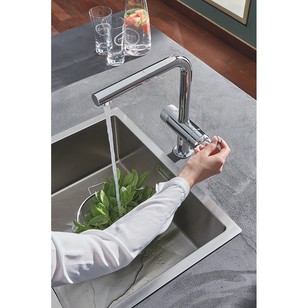 Baterie bucatarie cu filtru GROHE Blue Pure Minta 30393000, dus extractibil, alama, crom