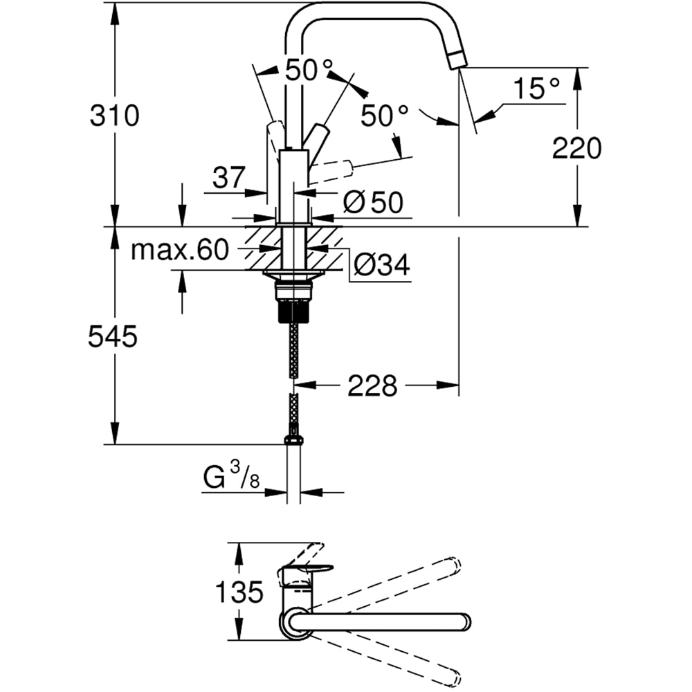 Baterie bucatarie GROHE Start 30470DC0, tip U, alama, argintiu inchis