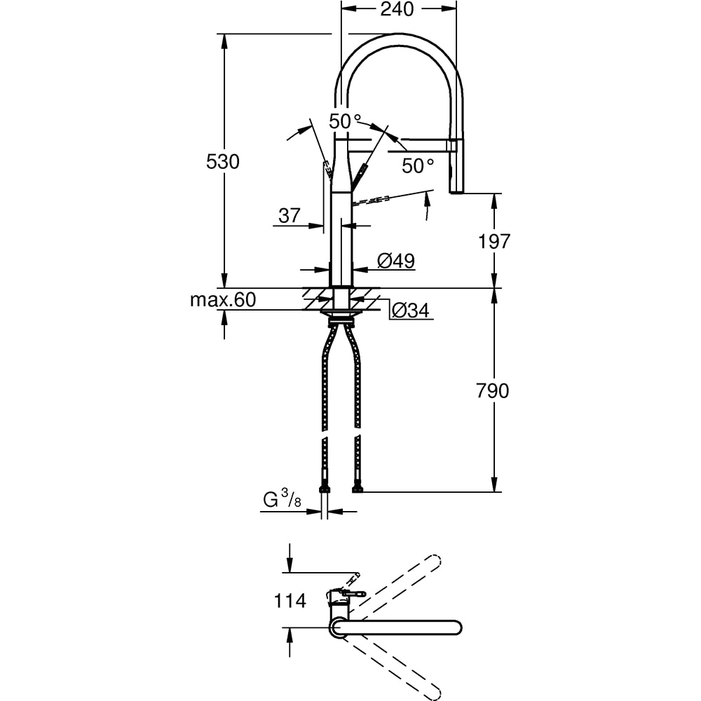 Baterie bucatarie GROHE Essence 30503000, dus extractibil, alama, crom