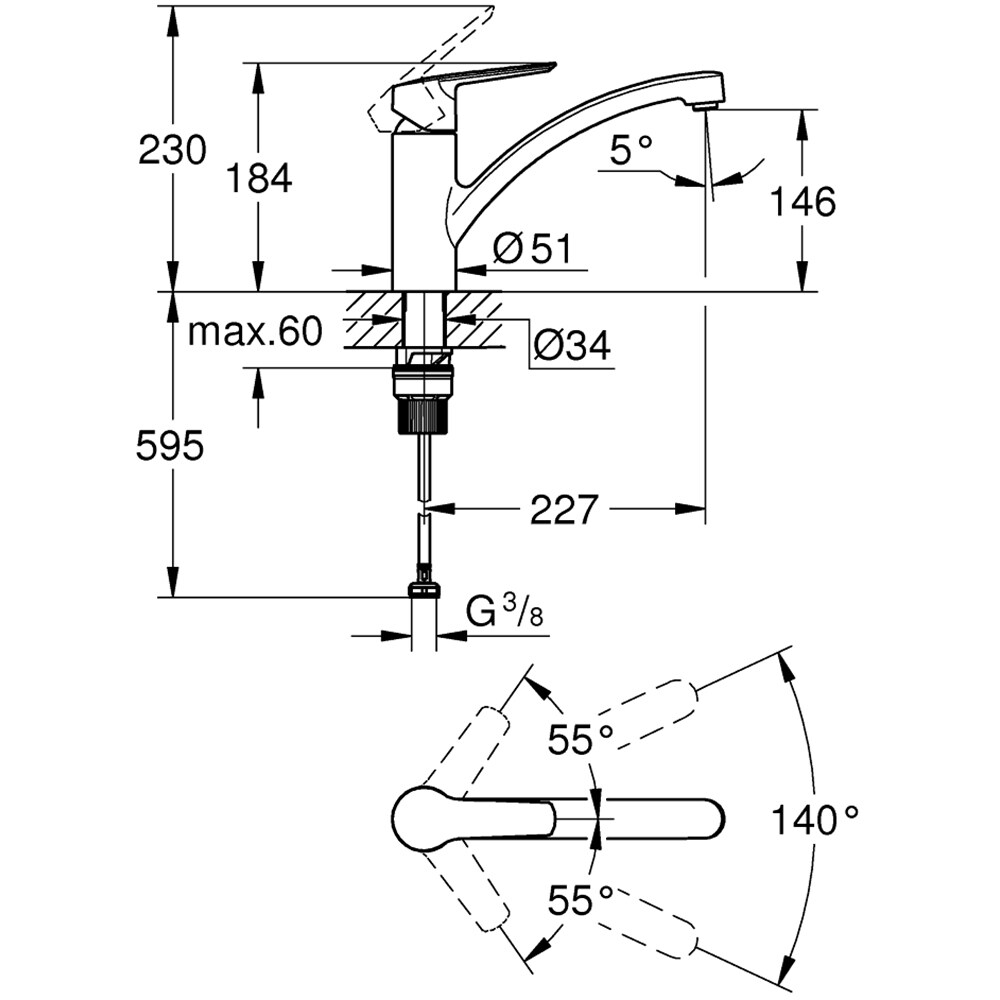 Baterie bucatarie GROHE Start 30530002, tip C, alama, argintiu