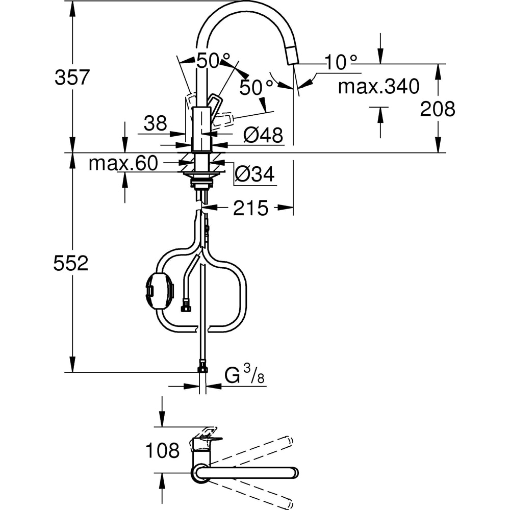 Baterie bucatarie GROHE Bauloop 30543000, alama sanitara, crom