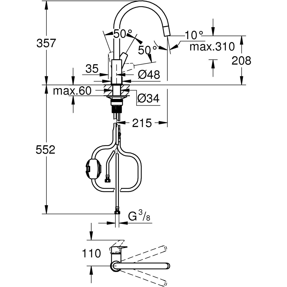 Baterie bucatarie GROHE Start Edge 30550000, alama sanitara, crom