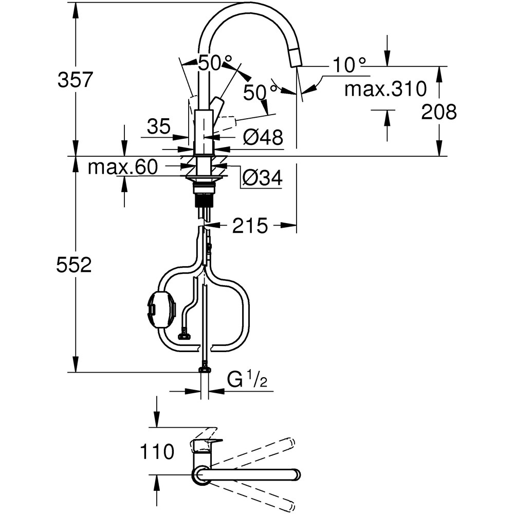 Baterie bucatarie GROHE Start Edge 30551000, alama sanitara, crom