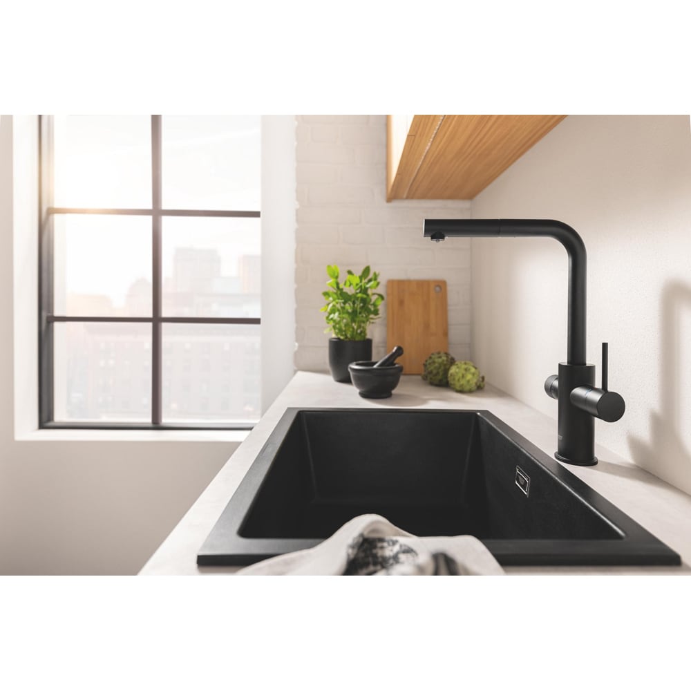 Baterie bucatarie GROHE Blue Pure Vento 30579KF0, alama sanitara, negru