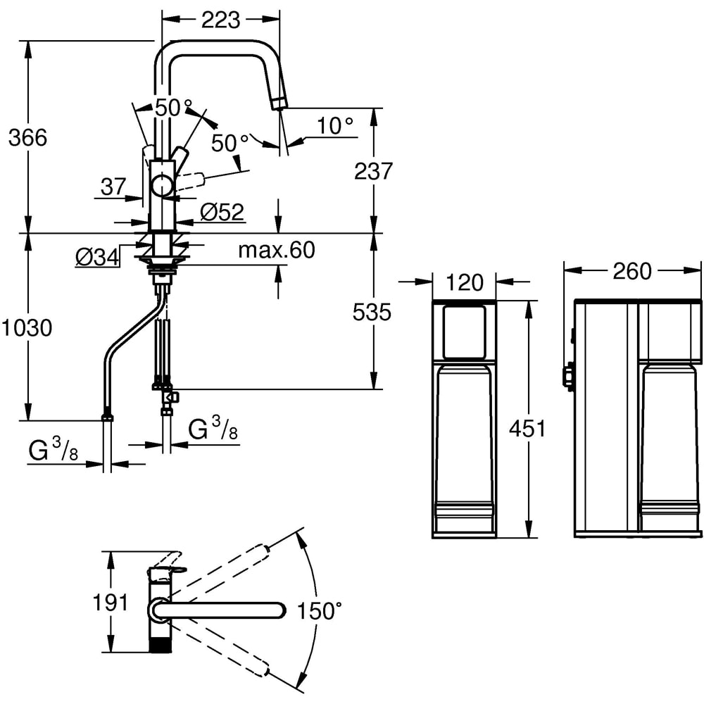 Baterie bucatarie GROHE Blue Pure Eurosmart 30586000, alama sanitara, crom