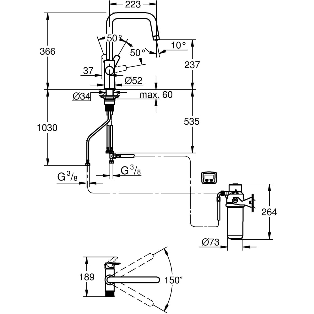 Baterie bucatarie GROHE Blue Pure Start 30596000, alama sanitara, crom