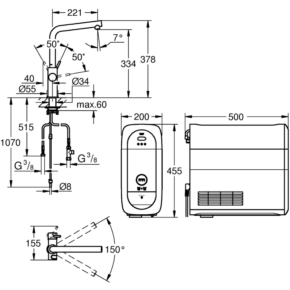 Baterie bucatarie cu unitate de racire si filtru GROHE Blue Home 31454001, metal, argintiu