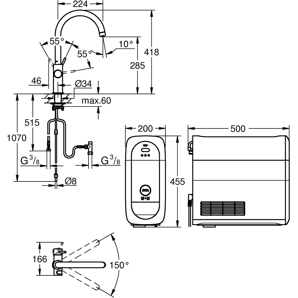 Baterie bucatarie cu unitate de racire si filtru GROHE Blue Home 31455A01, alama, grafit