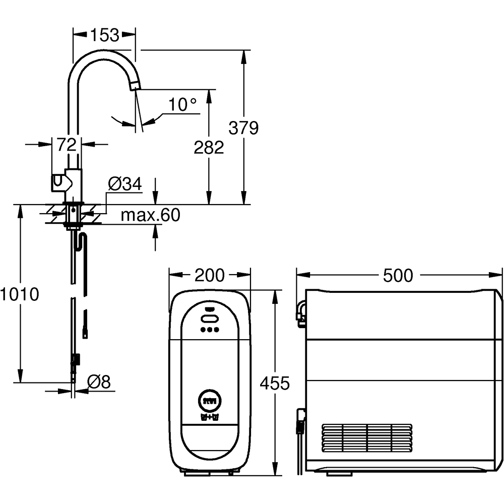 Baterie bucatarie cu unitate de racire si filtru GROHE Blue Home 31498001, alama, crom