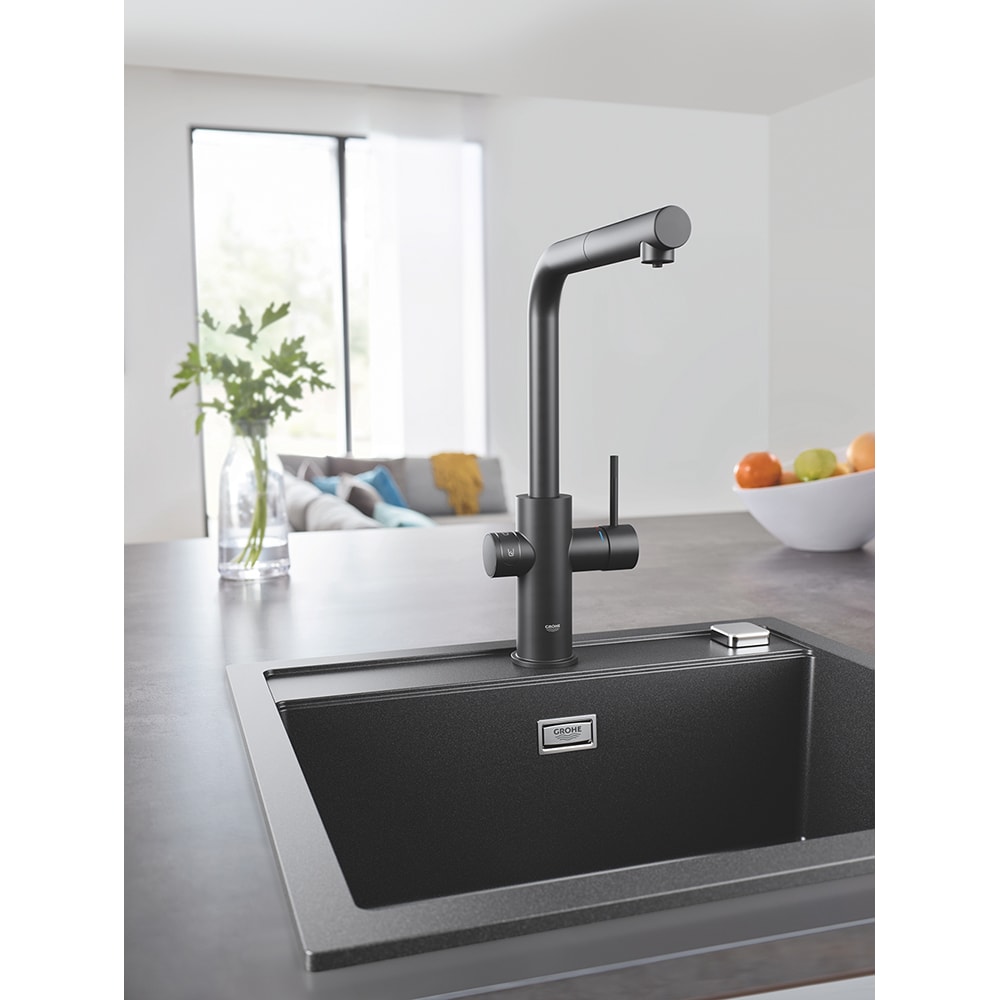 Baterie bucatarie cu unitate de racire si filtru GROHE Blue Home 31539KS0, dus extractibil, alama, negru
