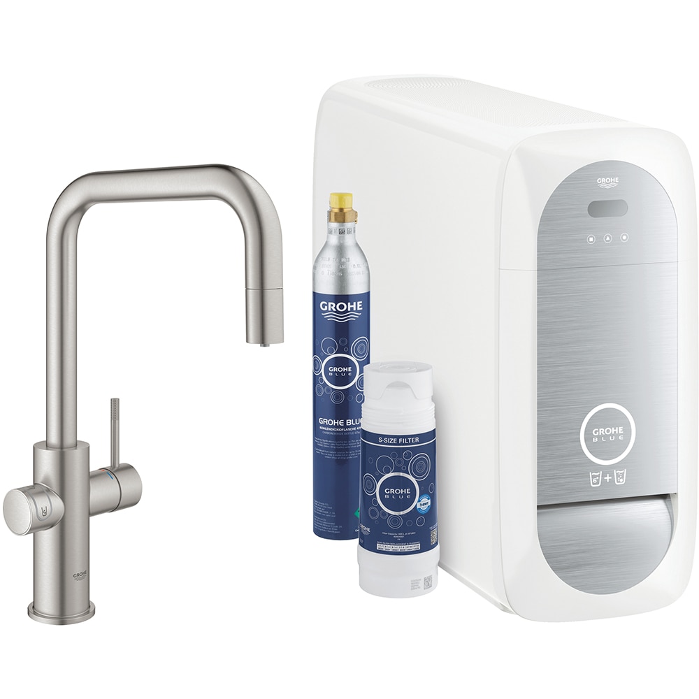 Baterie bucatarie cu unitate de racire si filtru GROHE Blue Home 31543DC0, alama, gri mat