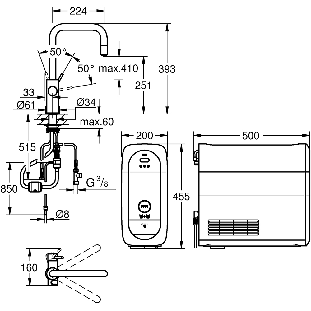 Baterie bucatarie cu unitate de racire si filtru GROHE Blue Home 31543DC0, alama, gri mat