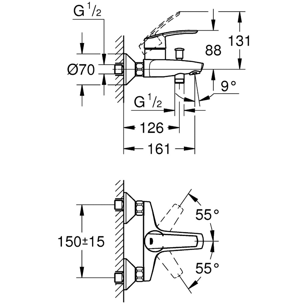 Baterie cada-dus GROHE Start 32278001, metal, argintiu