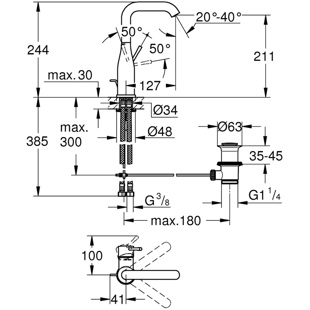 Baterie lavoar GROHE Essence 32628GL1, marimea L, alama, auriu
