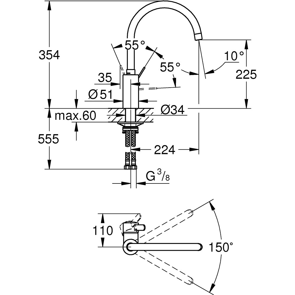 Baterie bucatarie GROHE Eurosmart Cosmopolitan 32843002, alama, crom