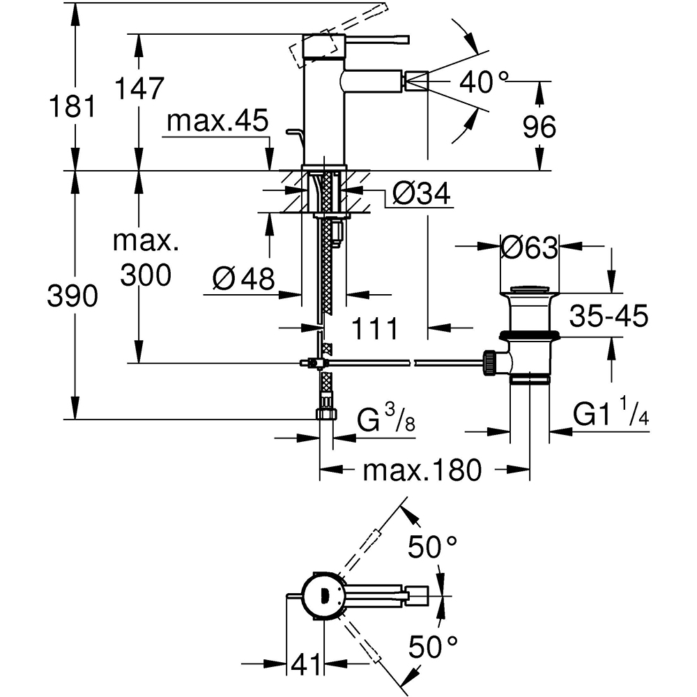 Baterie bideu GROHE Essence 32935AL1, alama sanitara, grafit