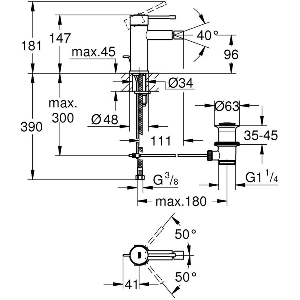 Baterie bideu GROHE Essence 32935GL1, marimea S, alama, auriu
