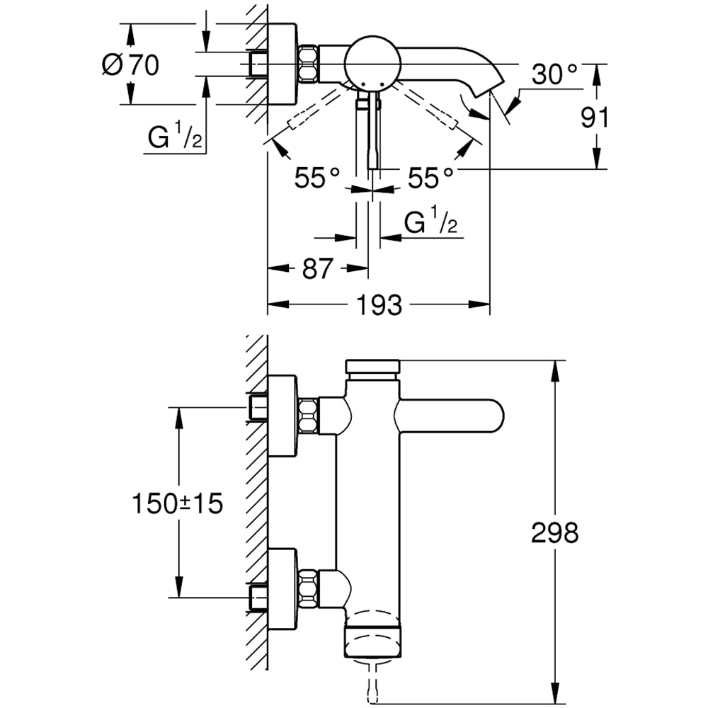 Baterie cada-dus GROHE New Essence 33624GL1, divertor automat, alama, auriu