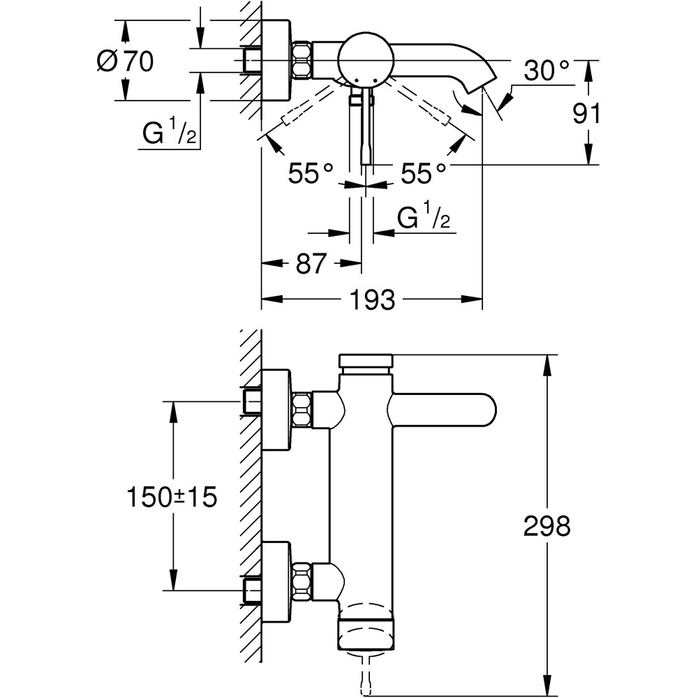 Baterie cada-dus GROHE Essence 33624GN1, alama sanitara, auriu