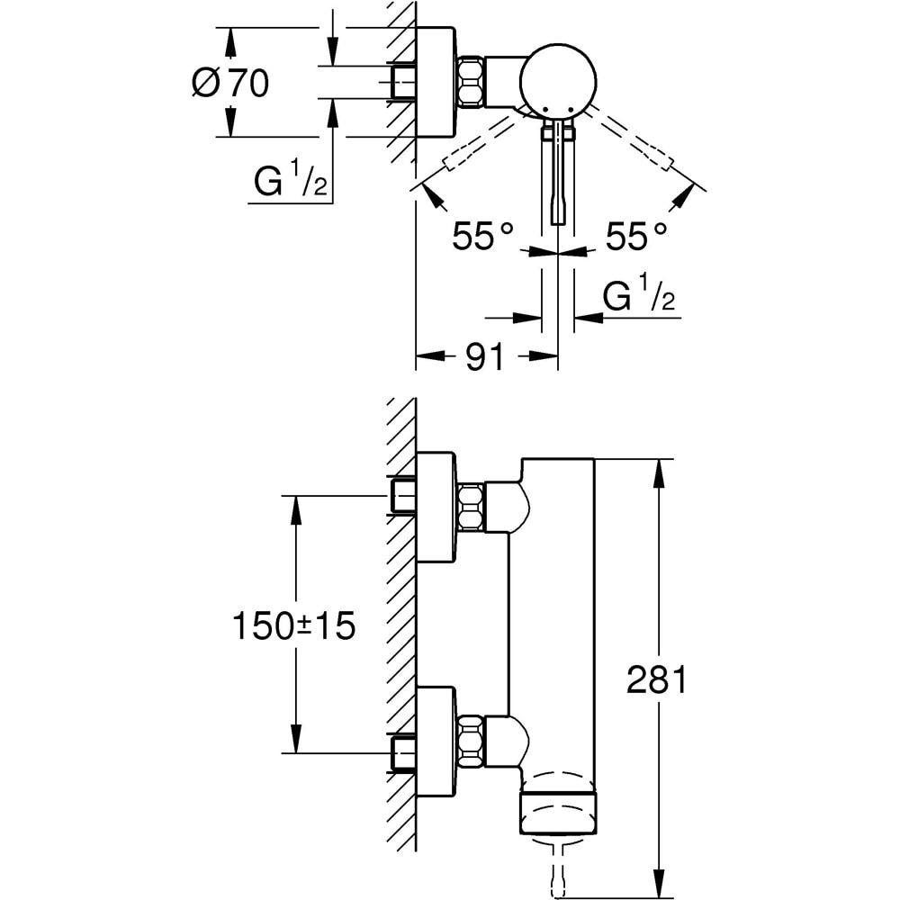 Baterie dus GROHE Essence 33636001, alama sanitara, crom
